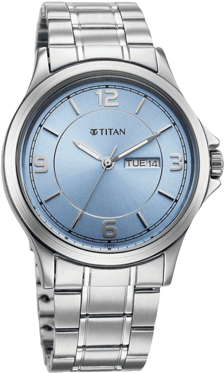 Titan Neo Arabic Analog with Day Date Ice Blue Dial Silver Stainless Steel Strap Men's Watch, 1870SM07