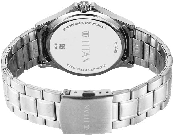 Titan Neo Arabic Analog with Day Date Ice Blue Dial Silver Stainless Steel Strap Men's Watch, 1870SM07