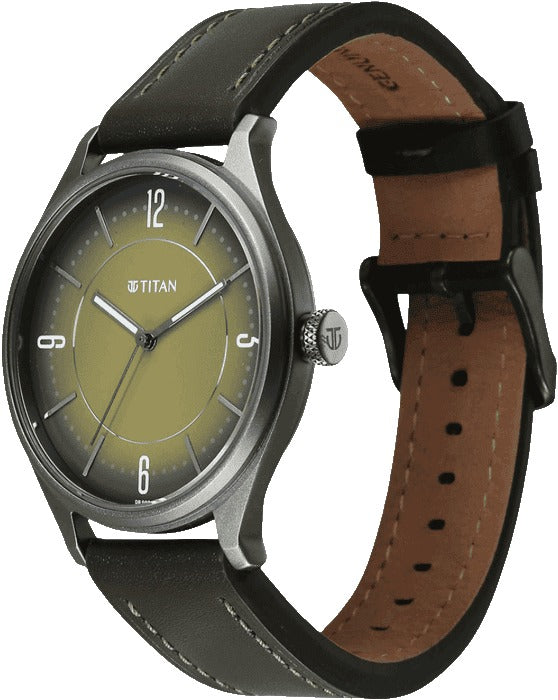 Titan Neo Basics Analog with Green Dial Green Leather Strap Men's Watch, 1802QL05