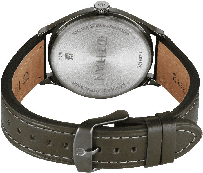 Titan Neo Basics Analog with Green Dial Green Leather Strap Men's Watch, 1802QL05