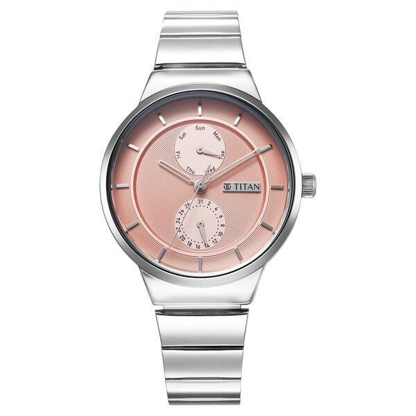 Titan Neo Multifunction Pink Dial Silver Color Stainless Steel Strap Women's Watch, 2761SM02