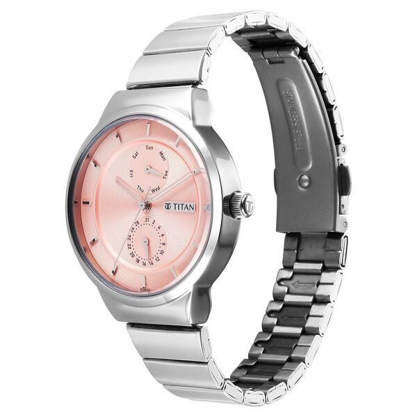 Titan Neo Multifunction Pink Dial Silver Color Stainless Steel Strap Women's Watch, 2761SM02
