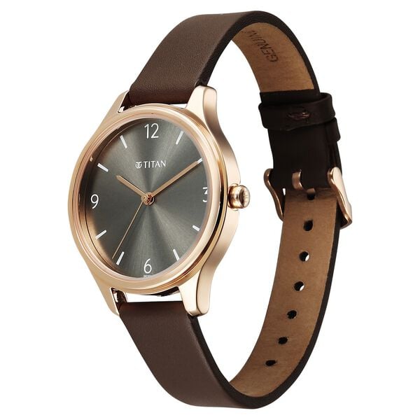 Titan Neo Quartz Analog Grey Dial Brown Leather Strap Women's Watch, 2781WL02