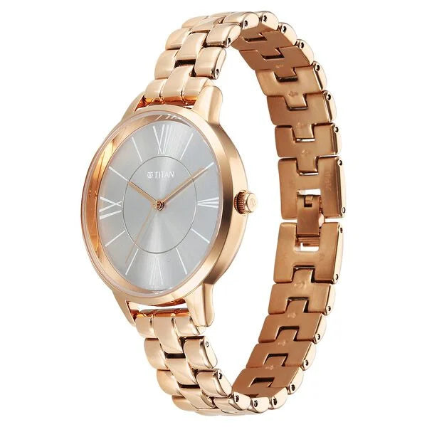 Titan Neo Quartz Analog Grey Dial Rose Gold Metal Strap Women's Watch, 2648WM10