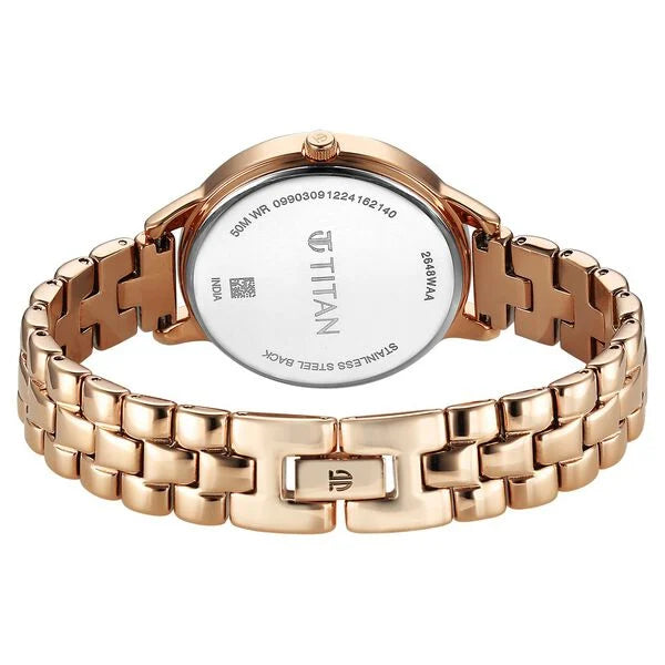 Titan Neo Quartz Analog Grey Dial Rose Gold Metal Strap Women's Watch, 2648WM10