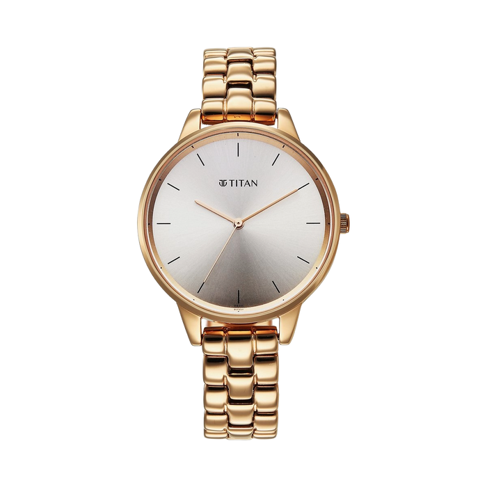 Titan Neo Quartz Analog Grey Dial Rose Gold Metal Strap Women's Watch, 2648WM12