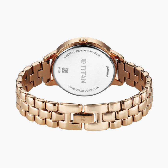 Titan Neo Quartz Analog Grey Dial Rose Gold Metal Strap Women's Watch, 2648WM12