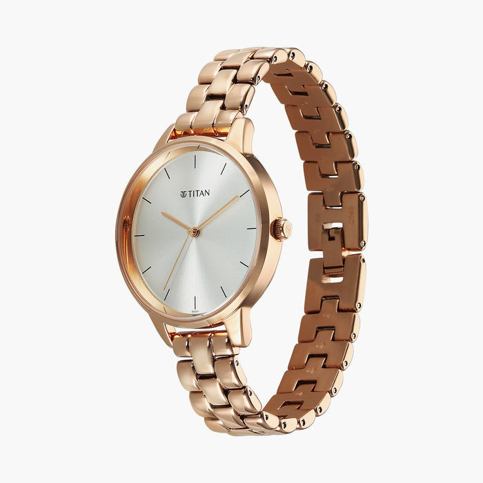 Titan Neo Quartz Analog Grey Dial Rose Gold Metal Strap Women's Watch, 2648WM12