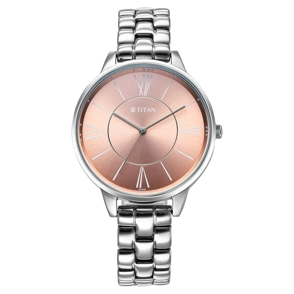 Titan Neo Quartz Analog Rose Gold Dial Silver Metal Strap Women's Watch, 2648SM14