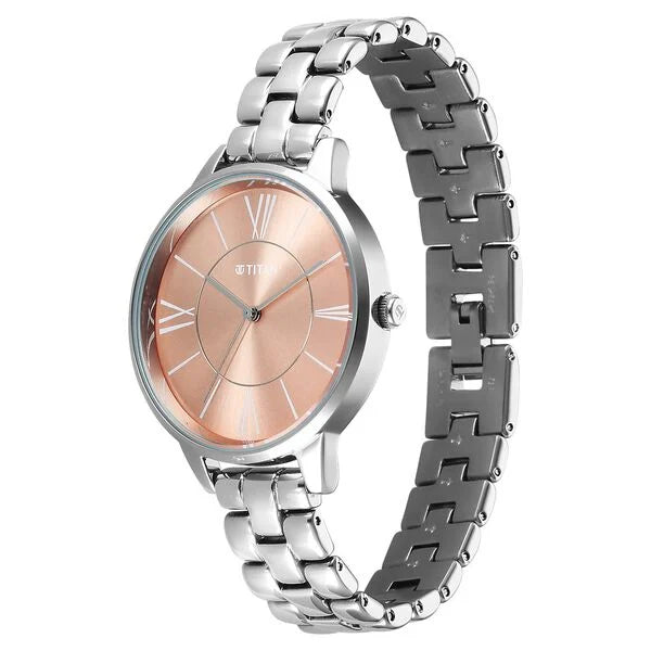 Titan Neo Quartz Analog Rose Gold Dial Silver Metal Strap Women's Watch, 2648SM14
