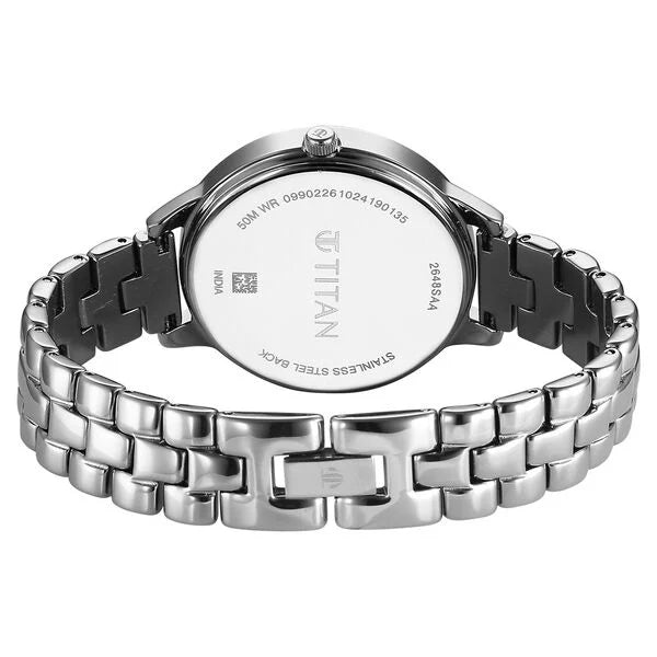 Titan Neo Quartz Analog Rose Gold Dial Silver Metal Strap Women's Watch, 2648SM14