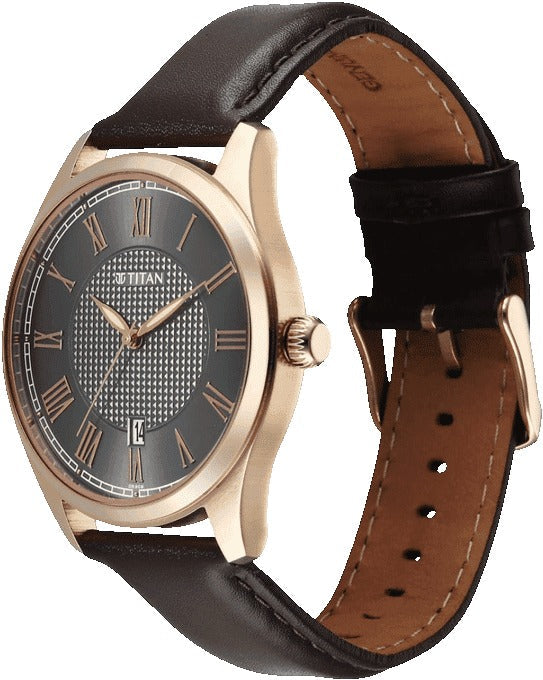 Titan Neo Roman Analog with Anthracite Dial Brown Leather Strap Men's Watch, 10063WL01