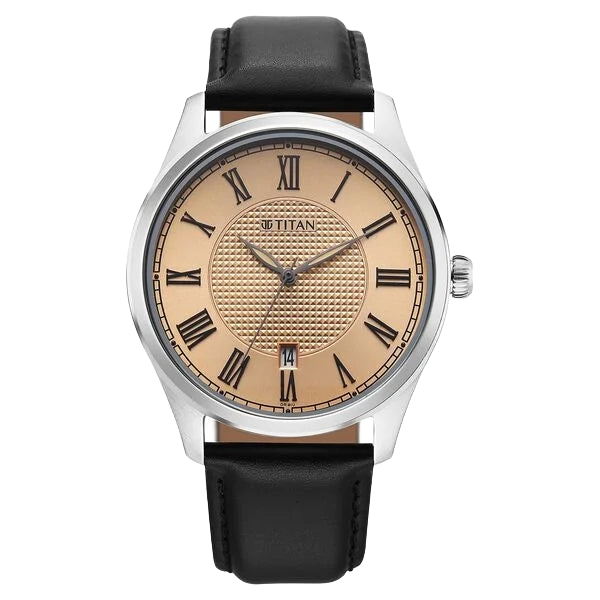 Titan Neo Roman Analog with Rose Gold Dial Brown Leather Strap Men's Watch, 10063SL01