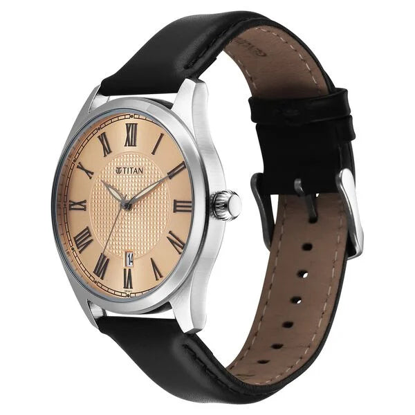 Titan Neo Roman Analog with Rose Gold Dial Brown Leather Strap Men's Watch, 10063SL01