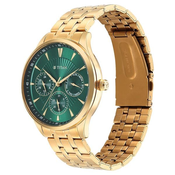 Titan Opulent Green Dial Quartz Multifunction Stainless Steel Strap Men's Watch, 90127YM05