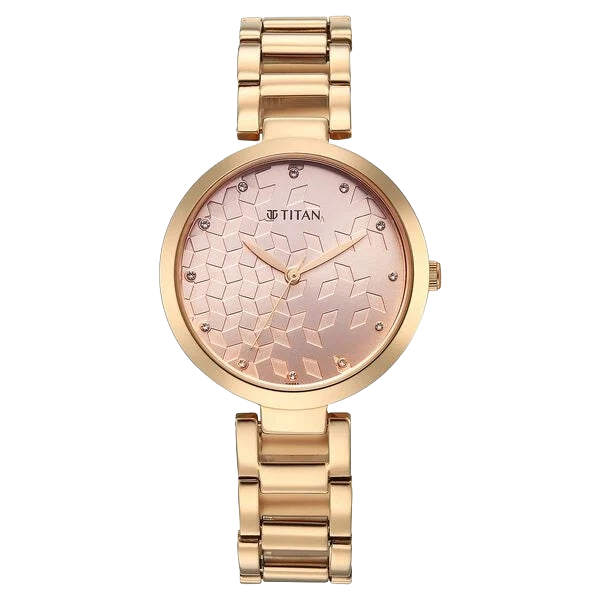 Titan Purple Superheads Quartz Analog Rose Gold Dial Rose Gold Stainless Steel Strap Women's Watch, 2480WM08