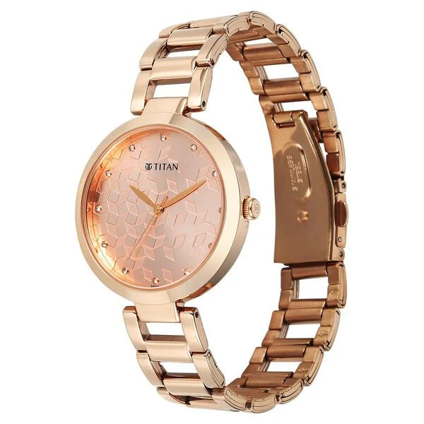 Titan Purple Superheads Quartz Analog Rose Gold Dial Rose Gold Stainless Steel Strap Women's Watch, 2480WM08
