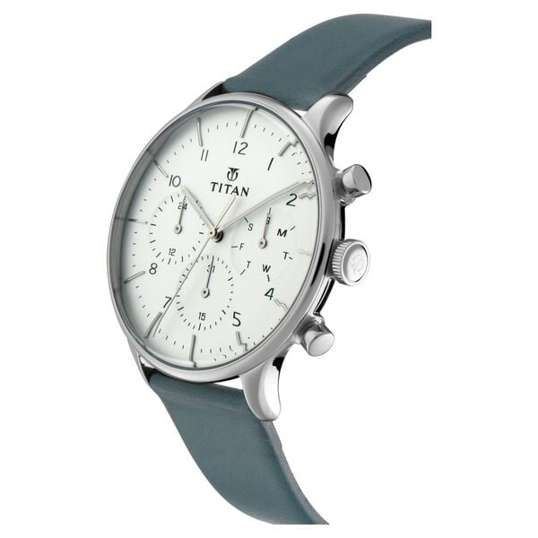 Titan Quartz Multifunction White Dial Leather Strap Men's Watch, 90102SL03