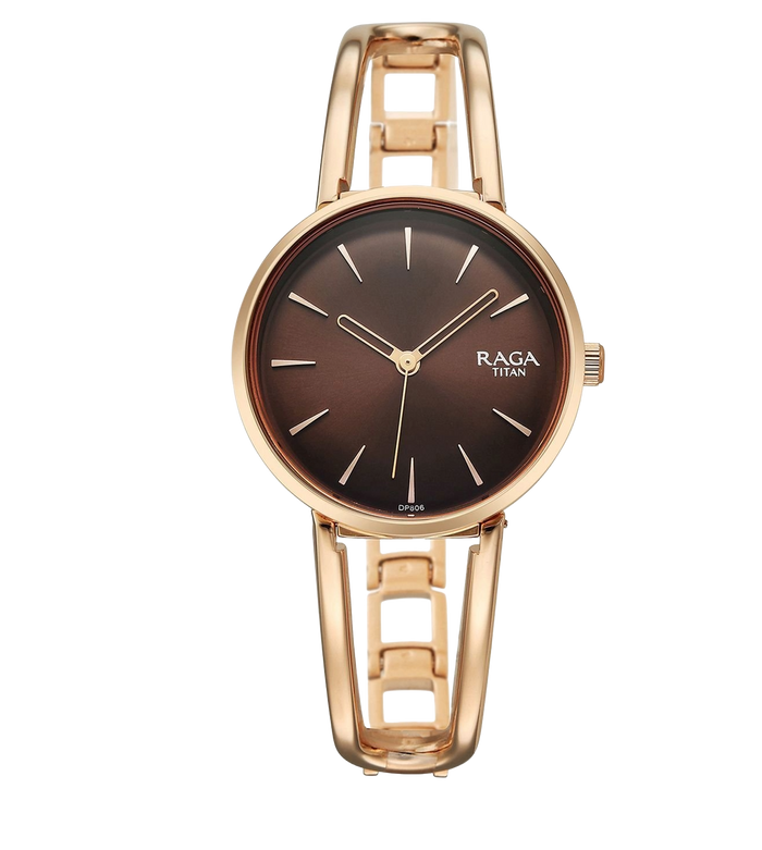 Titan Raga Afterglow Quartz Analog Brown Dial Rose Gold Metal Strap Women's Watch, 2746WM01