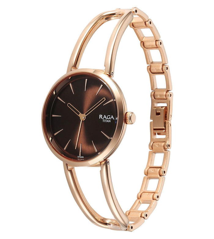 Titan Raga Afterglow Quartz Analog Brown Dial Rose Gold Metal Strap Women's Watch, 2746WM01