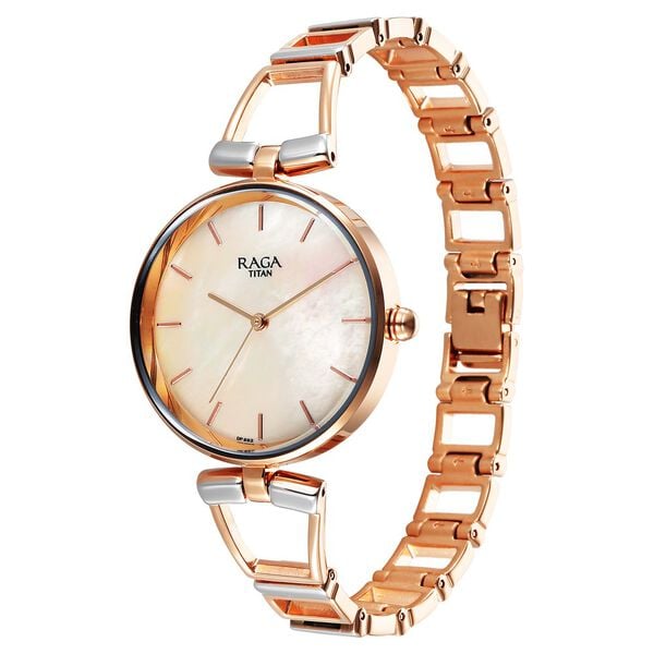 Titan Raga Ascend Quartz Analog Mother Of Pearl Dial With Two Toned Color Metal Strap Women's Watch, 2747KM01