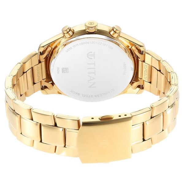 Titan Raga Black and Gold Silver Dial Analog with Day and Date Stainless Steel Strap for Men's Watch, 1805YM01