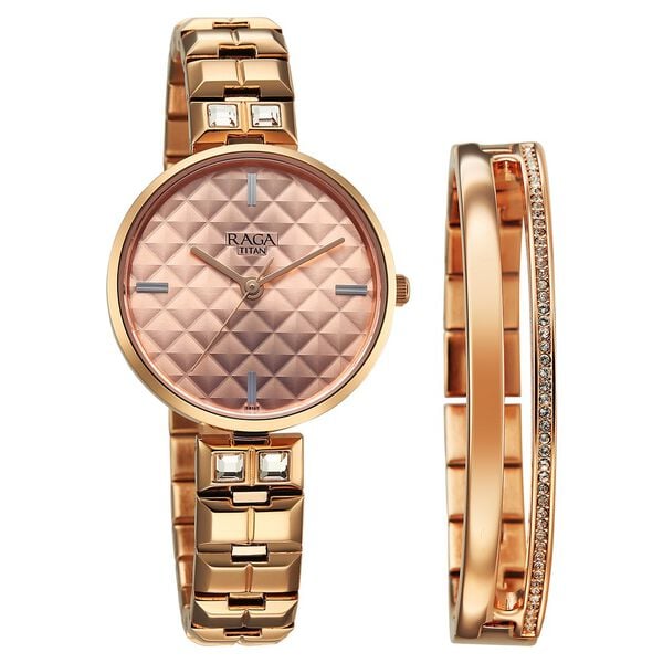 Titan Raga Contempore Quartz Analog Rose Gold Dial Metal Strap For Women's Watch, 2775WM01