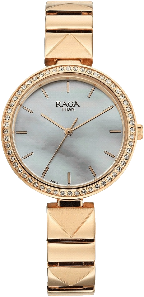 Titan Raga DEC Blaze Quartz Analog Mother of Pearl Dial Rose Gold Metal Strap Women's Watch, 2787WM01