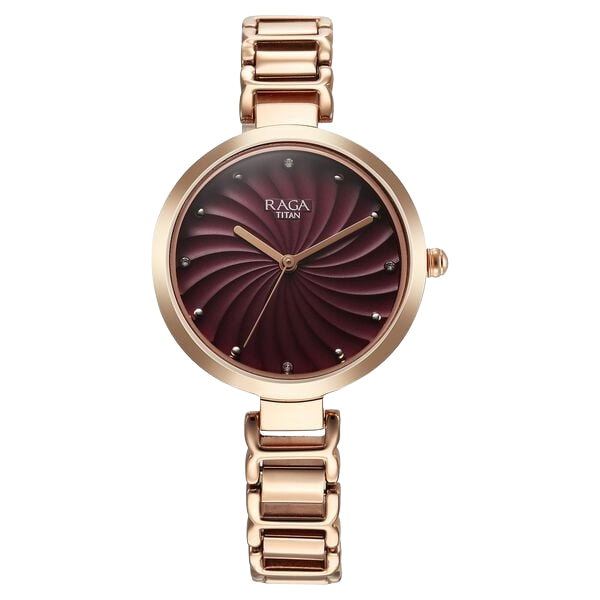 Titan Raga Memoirs Quartz Analog Burgundy Dial With Rose Gold Color Metal Strap Women's Watch, 2752WM01