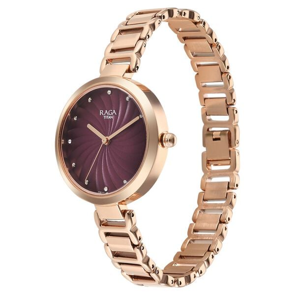 Titan Raga Memoirs Quartz Analog Burgundy Dial With Rose Gold Color Metal Strap Women's Watch, 2752WM01