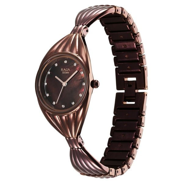 Titan Raga Memoirs Quartz Analog Mother Of Pearl Dial With Brown Metal Strap Women's Watch, 95254QM01
