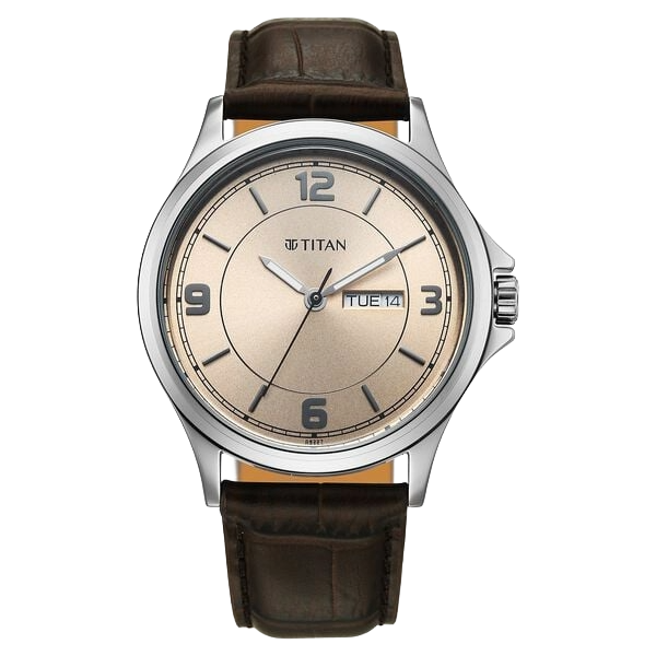 Titan Raga Neo Arabic Analog with Day Date Beige Dial Brown Leather Strap for Men's Watch, 1870SL11