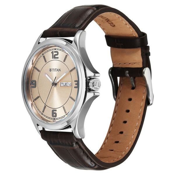 Titan Raga Neo Arabic Analog with Day Date Beige Dial Brown Leather Strap for Men's Watch, 1870SL11