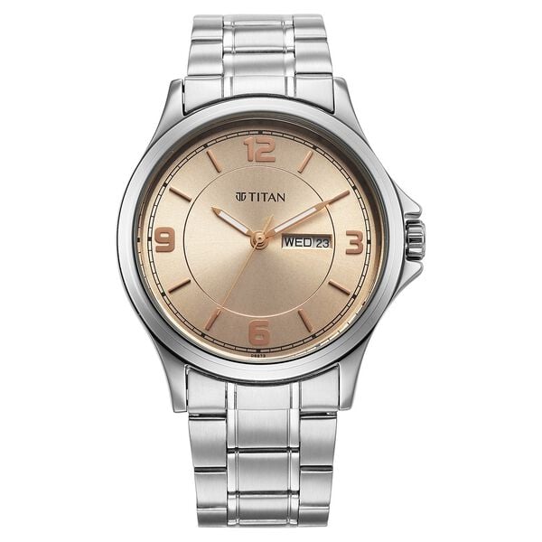 Titan Raga Neo Arabic Analog with Day Date Beige Dial Silver Stainless Steel Strap for Men's Watch, 1870SM06