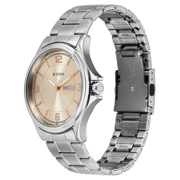 Titan Raga Neo Arabic Analog with Day Date Beige Dial Silver Stainless Steel Strap for Men's Watch, 1870SM06