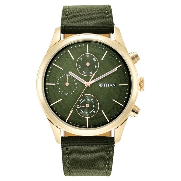 Titan Raga Neo Splash Green Dial Quartz Analog with Date Fabric Strap for Men's Watch, 1805WP01