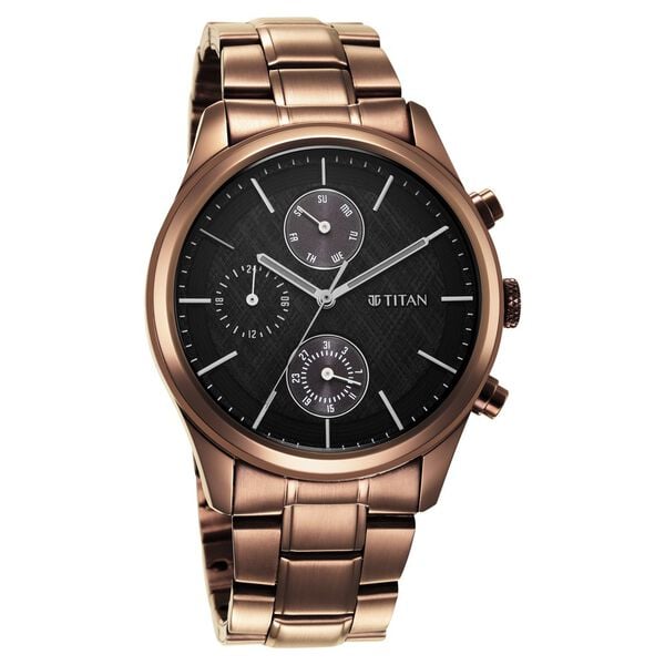 Titan Raga Neo Splash Quartz Multifunction Black Dial Stainless Steel Strap for Men's Watch, 1805QM04