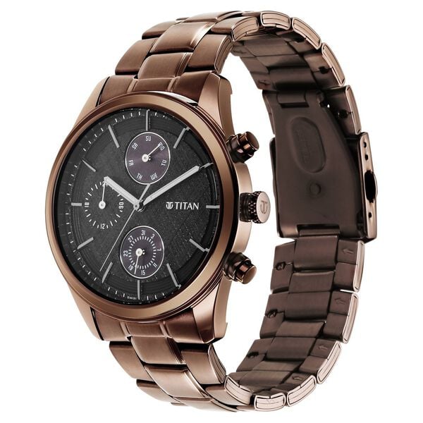 Titan Raga Neo Splash Quartz Multifunction Black Dial Stainless Steel Strap for Men's Watch, 1805QM04