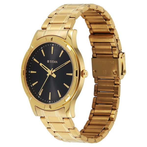 Titan Raga Quartz Analog Black Dial Golden Stainless Steel Strap For Men's Watch, 10058YM01