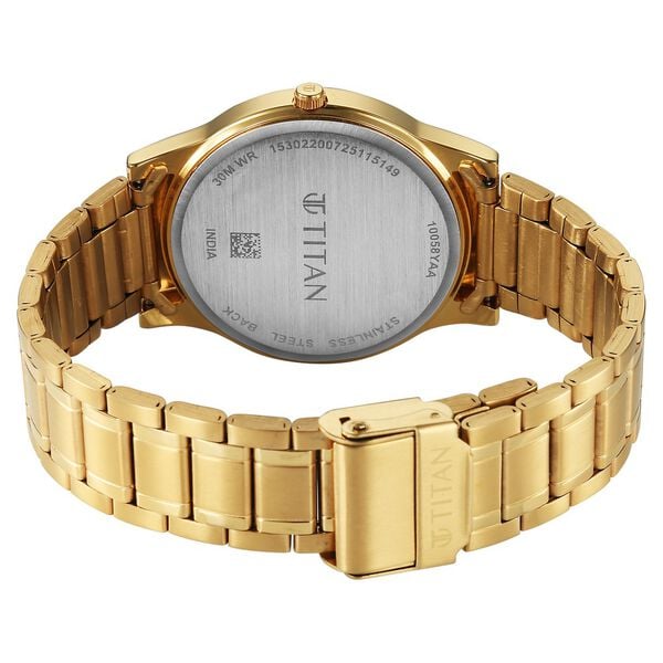 Titan Raga Quartz Analog Black Dial Golden Stainless Steel Strap For Men's Watch, 10058YM01