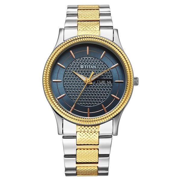 Titan Raga Quartz Analog with Day and Date Blue Dial Stainless Steel Strap For Men's Watch, 1650BM05