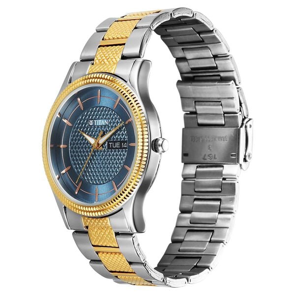 Titan Raga Quartz Analog with Day and Date Blue Dial Stainless Steel Strap For Men's Watch, 1650BM05