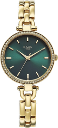 Titan Raga Showstopper Quartz Analog Green Dial Golden Metal Strap Women's Watch, 95345YM01