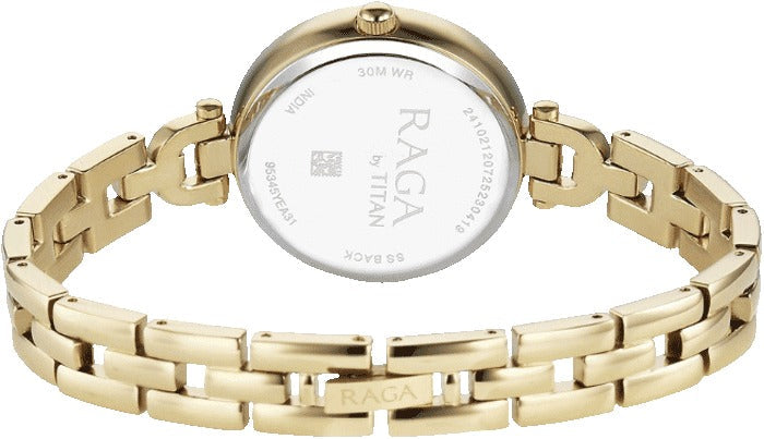 Titan Raga Showstopper Quartz Analog Green Dial Golden Metal Strap Women's Watch, 95345YM01