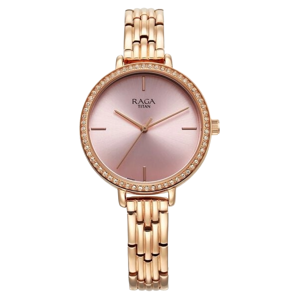 Titan Raga Showstopper Quartz Analog Pink Dial Metal Strap Women's Watch, 95286WM01