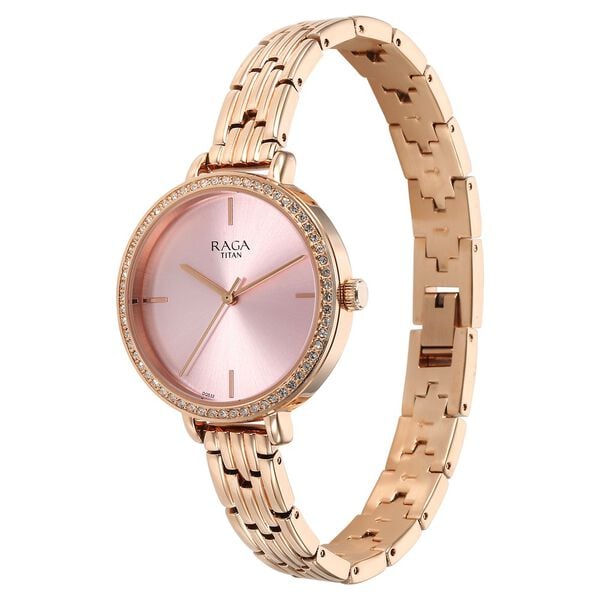 Titan Raga Showstopper Quartz Analog Pink Dial Metal Strap Women's Watch, 95286WM01
