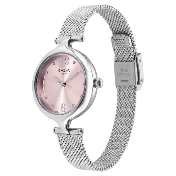 Titan Raga Showstopper Quartz Analog Pink Dial Silver Metal Strap Women's Watch, 95268SM01