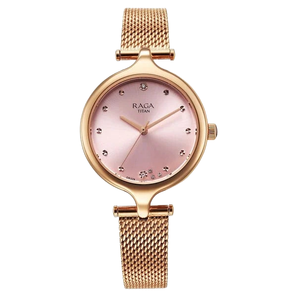 Titan Raga Showstopper Quartz Analog Rose Gold Dial Metal Strap Women's Watch, 95268WM01