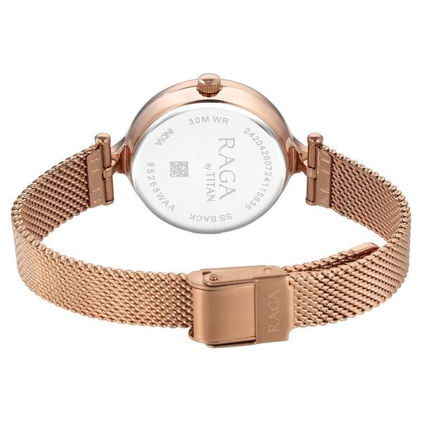Titan Raga Showstopper Quartz Analog Rose Gold Dial Metal Strap Women's Watch, 95268WM01