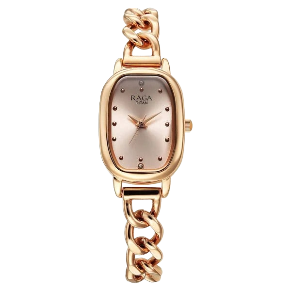 Titan Raga Showstopper Quartz Analog Rose Gold Dial Metal Strap Women's Watch, 95309WM01